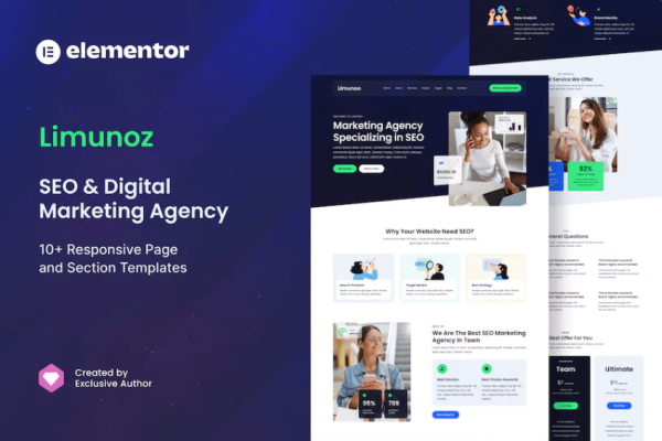 Limunoz – 数字营销和 SEO Agency Elementor 模板套件-极客小站