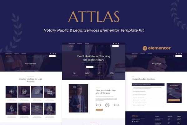 Attlas – 公证人和法律服务 Elementor 模板套件-极客小站