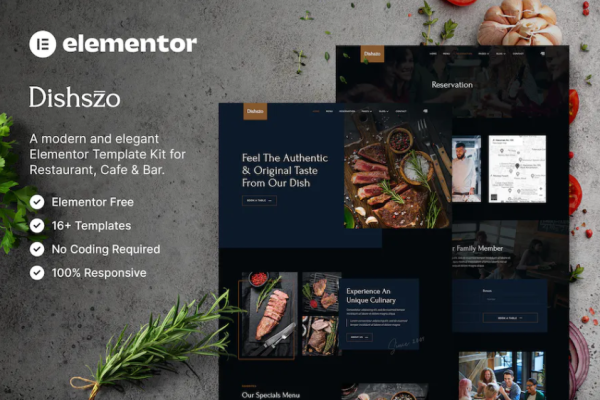 Dishszo – 餐厅和咖啡厅 Elementor 模板套件-极客小站