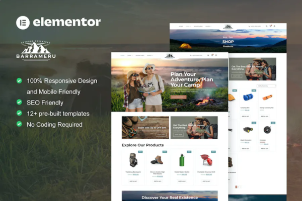 Barrameru – 户外探险露营商店 Elementor Pro 模板套件-极客小站