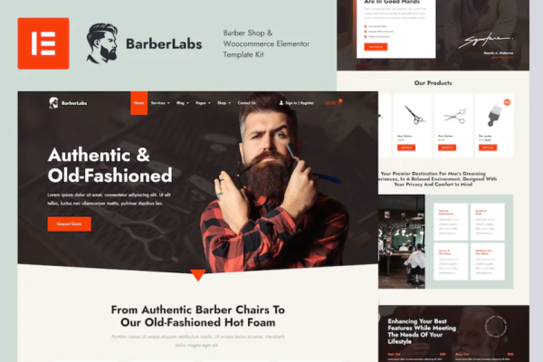 BarberLabs – 理发店 Elementor 模板套件-极客小站