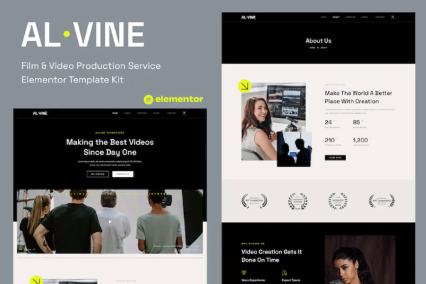 Alvine – 电影和视频制作服务 Elementor 模板套件-极客小站