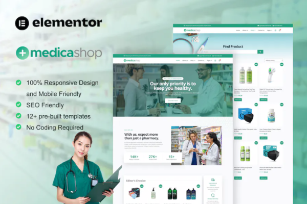 MedicaShop – 药房和医疗商店 Elementor 模板套件-极客小站