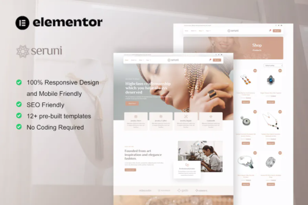 Seruni – 珠宝店 WooCommerce Elementor Pro 模板套件-极客小站
