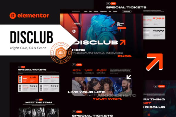 Disclub – 夜总会 DJ 和活动 Elementor Pro 模板套件-极客小站