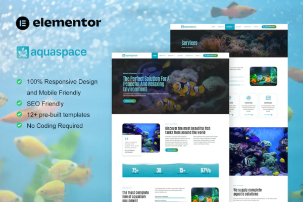 Aquaspace – 鱼类水族馆和 Aquascape 服务元素模板套件-极客小站