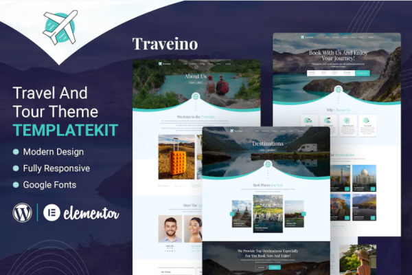 Traveino-旅行社Elementor模板套件-极客小站