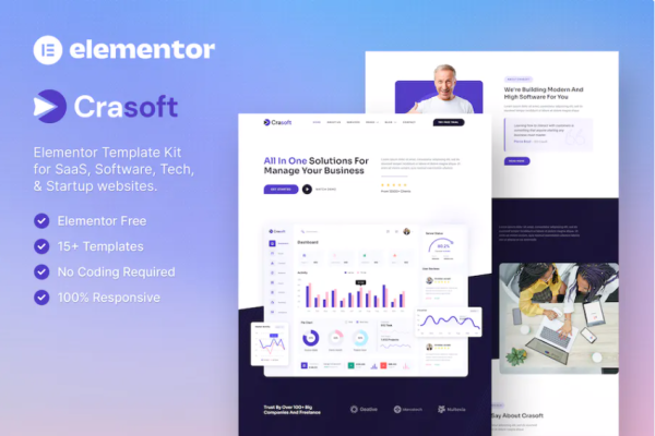 Crasoft–SaaS和科技创业公司Elementor模板套件-极客小站