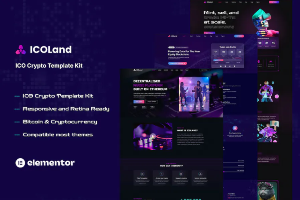 ICOLand – NFT 加密货币元素模板套件-极客小站