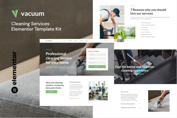 vacuum – 清洁服务公司 Elementor 模板套件-极客小站