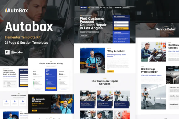 Autobax – 车身修理厂 Elementor Pro 模板套件-极客小站
