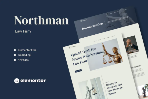 Northman – 律师事务所 Elementor 模板套件-极客小站