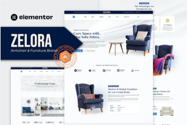 Zelora – 扶手椅和家具品牌 Elementor 模板套件-极客小站