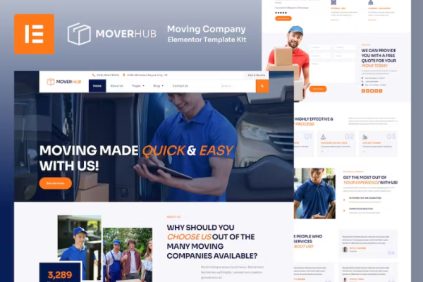 Moverhub – 搬家公司 Elementor 模板套件-极客小站
