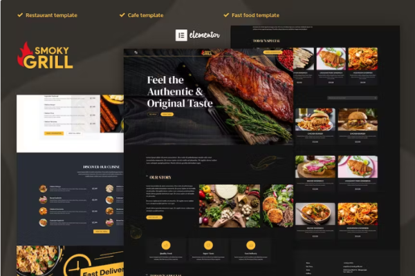Smoky Grill – 餐厅和咖啡厅 Elementor Pro 模板套件-极客小站