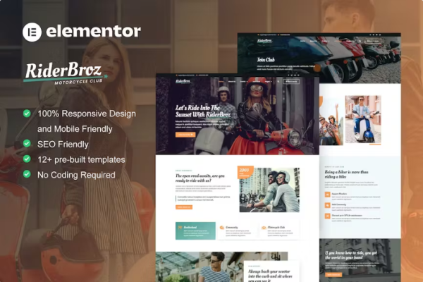 RiderBroz – 摩托车俱乐部 Elementor 模板套件-极客小站