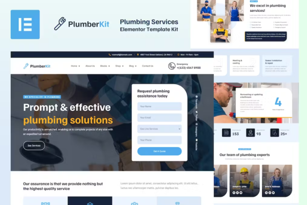 PlumberKit – 管道服务 Elementor 模板套件-极客小站