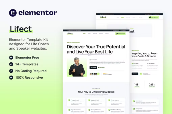 Lifect – 生活教练和演讲者 Elementor 模板套件-极客小站