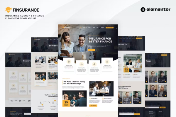 Finsurance – 保险代理和金融 Elementor Pro 模板套件-极客小站