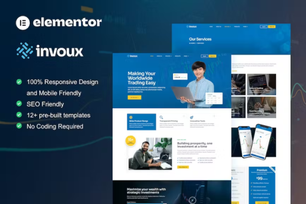 Invoux – 贸易和投资 Elementor Pro 模板套件-极客小站