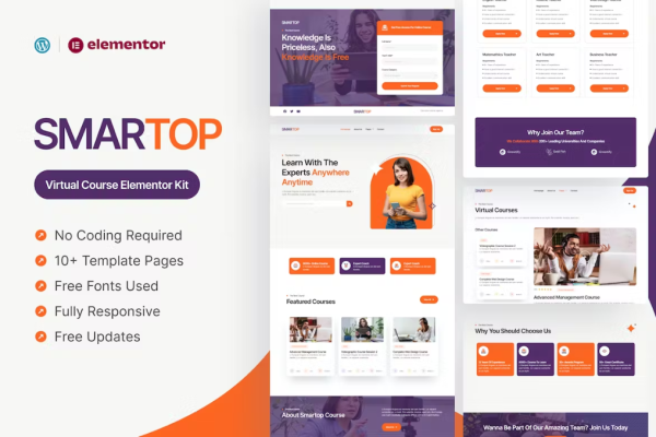 Smartop – 虚拟课程 Elementor Pro 模板套件-极客小站