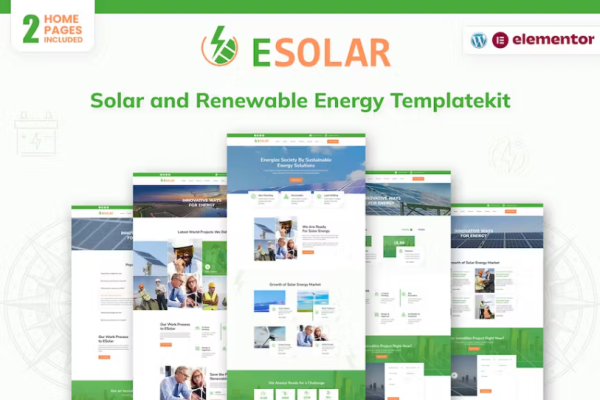 ESolar – 风能和太阳能发电服务 Elementor 模板套件-极客小站