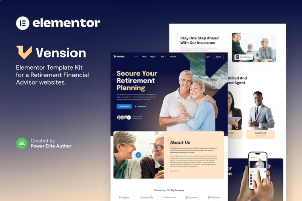Vension – 退休计划咨询 Elementor 模板套件-极客小站