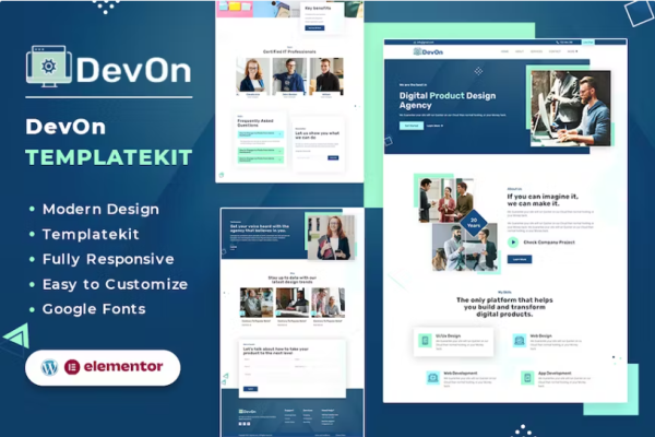 DevOn- 数字产品设计机构 Elementor 模板套件-极客小站