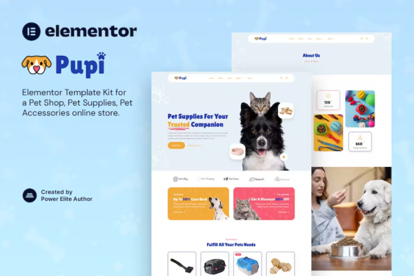 Pupi – 宠物店和宠物用品 Elementor 模板套件-极客小站