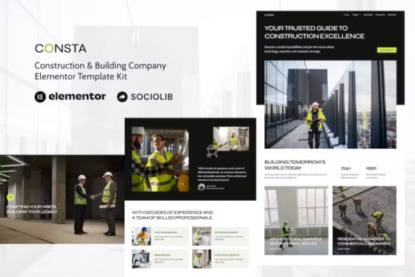 Consta – 建筑公司 Elementor 模板套件-极客小站