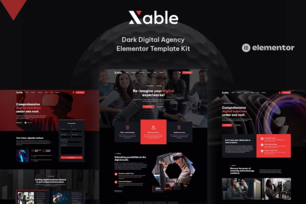 Xable – 黑暗数字代理 Elementor Pro 模板套件-极客小站