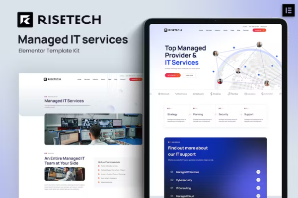 Risetech – 托管 IT 服务 Elementor 模板套件-极客小站