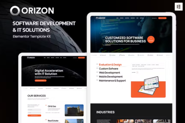 Orizon – 软件开发和 IT 解决方案 Elementor 模板套件-极客小站