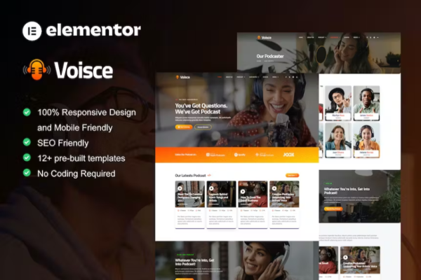 Voisce – 播客和音乐流媒体 Elementor Pro 模板套件-极客小站