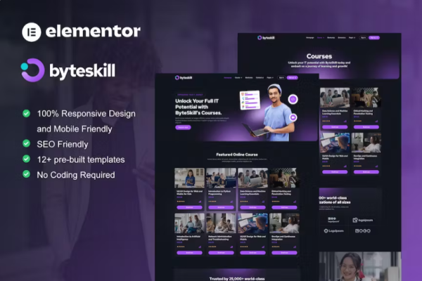 ByteSkill – IT 在线课程和教育 Elementor Pro 模板套件-极客小站
