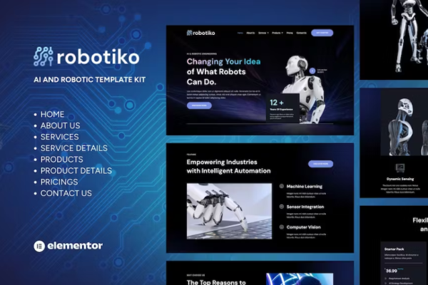 Robotiko – 机器人和 AI Elementor 模板套件-极客小站