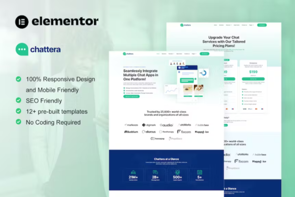 Chattera – Saas 和聊天服务公司 Elementor 套件-极客小站