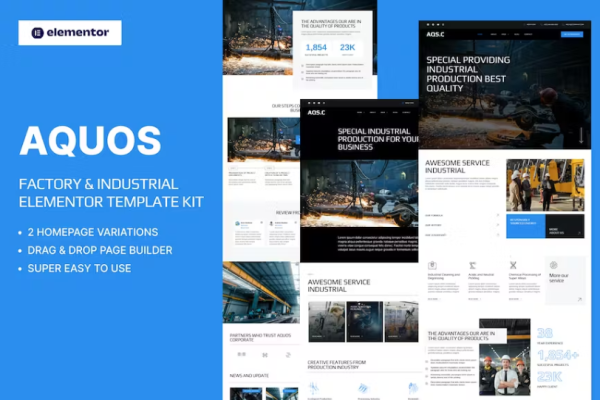Aquos – 工厂和工业 Elementor Pro 模板套件-极客小站