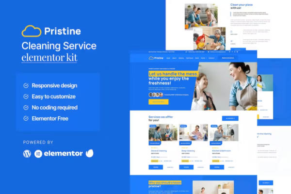 Pristine – 清洁服务 Elementor 模板套件-极客小站