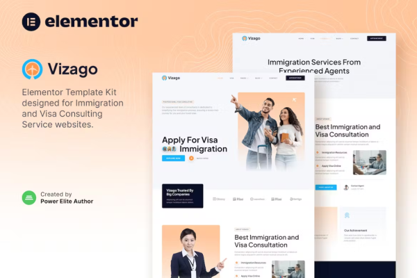 Vizago – 移民和签证咨询服务 Elementor 模板套件-极客小站