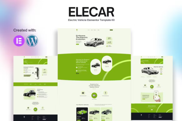 Elecar – 电动汽车 Elementor 模板套件-极客小站