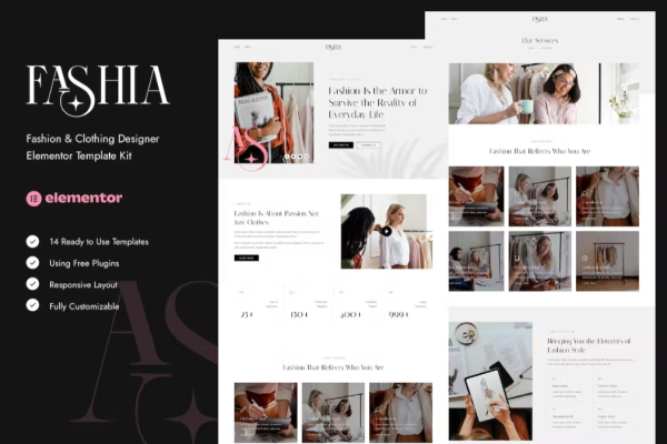 Fashia – 时装和服装设计师 Elementor 模板套件-极客小站