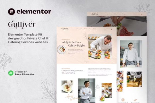 Gulliver – 私人厨师和个人餐饮服务 Elementor 模板套件-极客小站