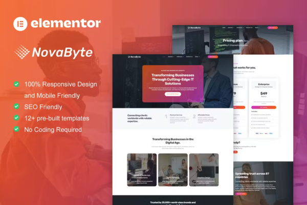 Novabyte – IT 解决方案和服务公司 Elementor Pro 模板套件-极客小站
