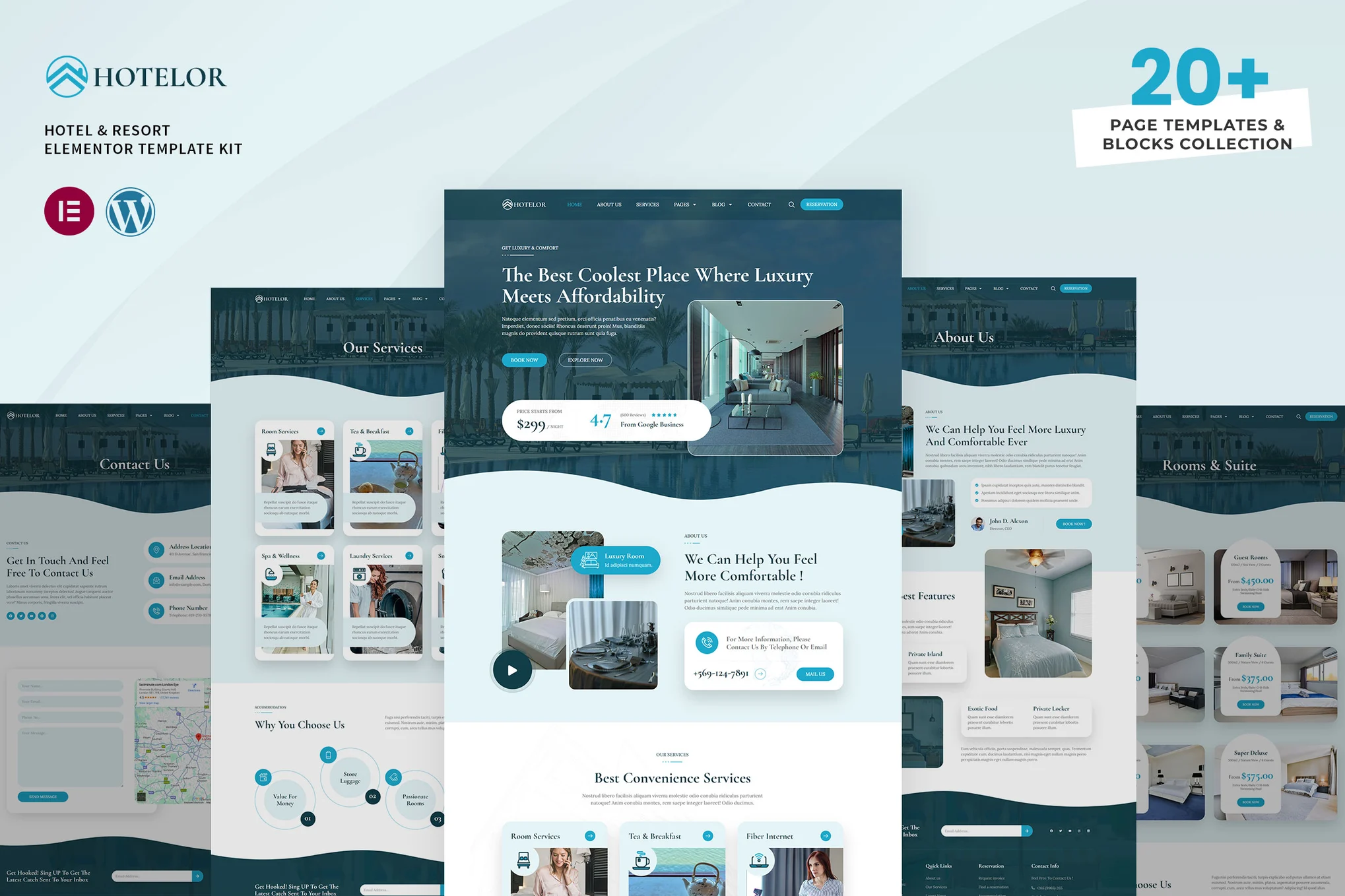 Hotelor – 酒店和度假村 Elementor Pro 模板套件-极客小站