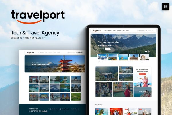 Travelport – 旅游和旅行社 Elementor Pro 模板套件-极客小站