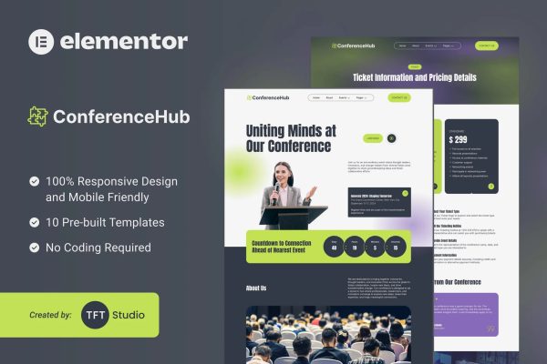 ConferenceHub – 专业活动 Elementor 模板套件-极客小站
