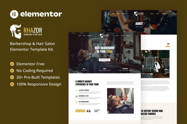 Rhazor-理发店和美发沙龙 Elementor 模板套件-极客小站