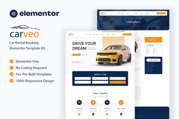 Carveo – 汽车租赁 Elementor 模板套件-极客小站