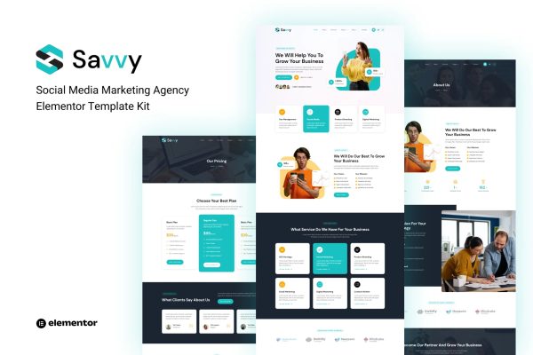 Savvy – 社交媒体营销机构 Elementor 模板套件-极客小站